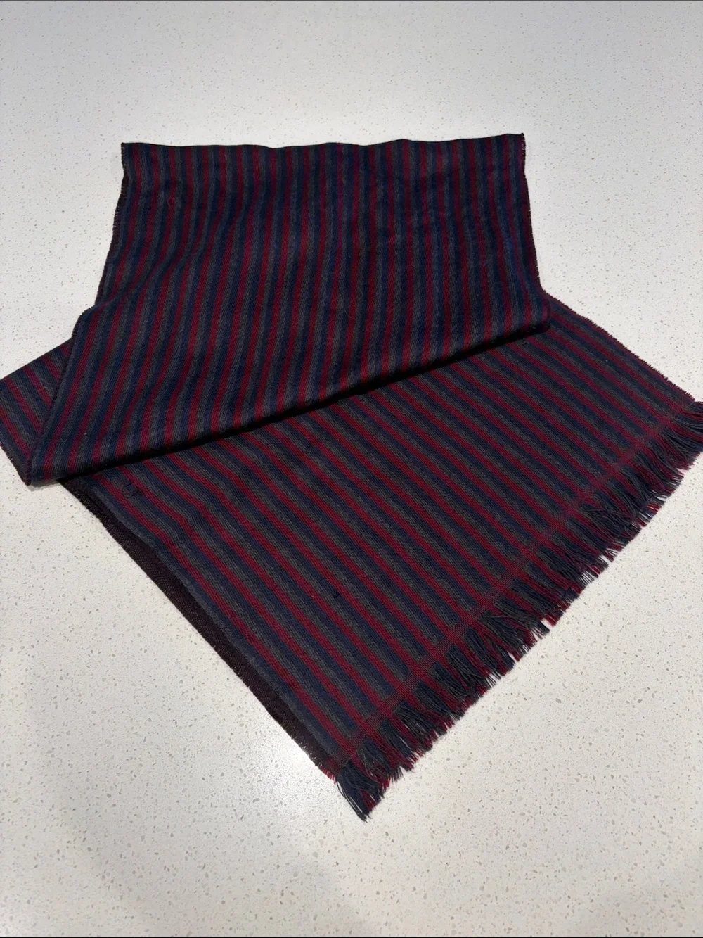 Hugo Boss Striped Wool Scarf in Navy & Burgundy